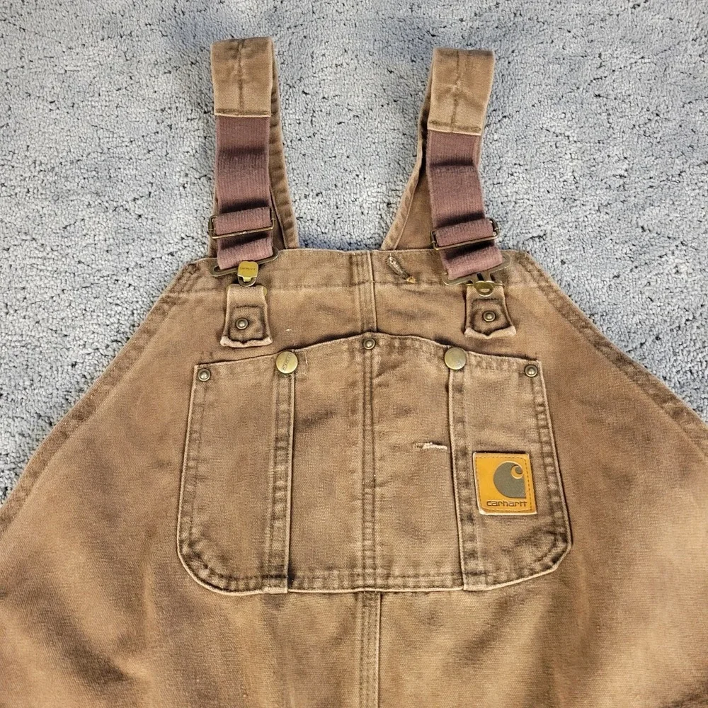 Carhartt Bib Overalls Mens 48x30 Brown Canvas Insulated Double Knee Made In USA